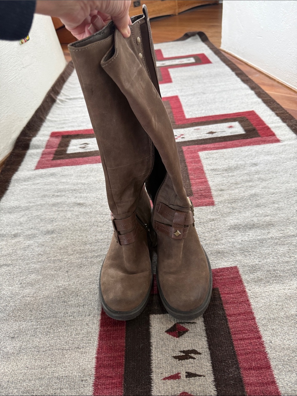 Earth Brown Suede Over-the-Knee Pull-On Boots with Ankle Strap